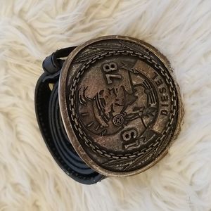 Diesel Black Leather Belt-Big Buckle